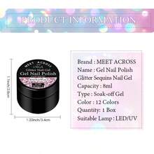 MEET ACROSS 6pcs/Set 8ml Colorful Glitter Gel Nail Polish, Holographic Laser Shiny Semi-Permanent Removable UV Gel Nail Polish, DIY Home & Salon Manicure Supplies - Multicolor - View 11