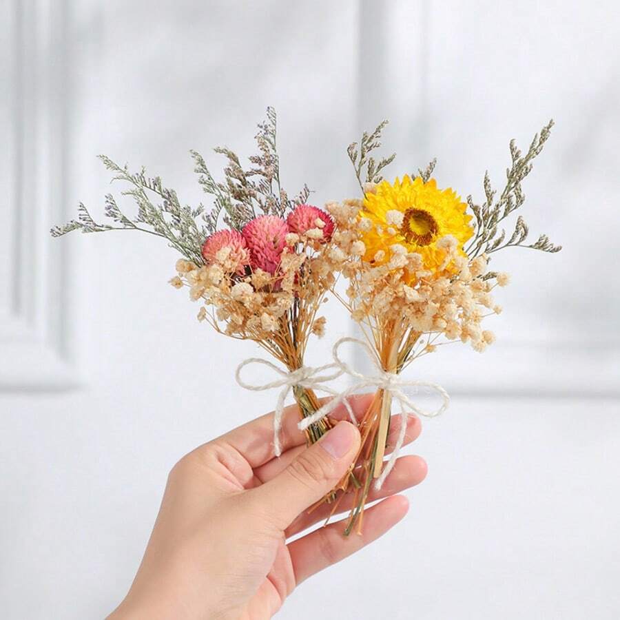 Bohemian Style Mini Dried Flower Bouquet Set | Small Vase Floral Arrangement | Desktop Decor | Mailbox Gift - Multicolor - View 1