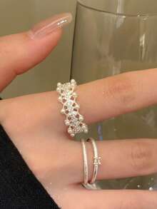 3pcs/Set Fashionable Hollow Geometric Decor Open Rings, Suitable For Women's Daily Wear