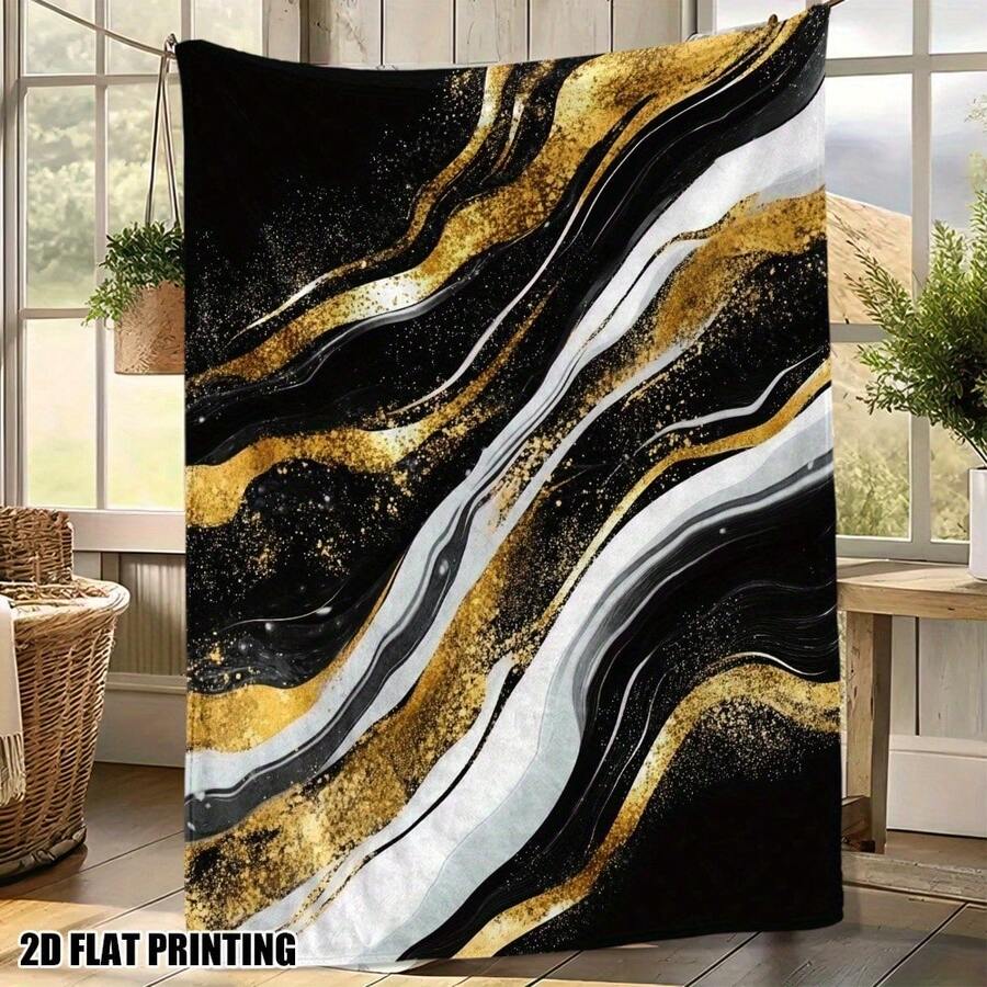Modern Style: Black, Gold, Marble Flannel Blankets & Throws Sofa Towel Soft  Comfortable Throws Blankets Birthday Gifts Family Holiday Daily Couple Party Anniversary Wedding Souvenir Halloween Christmas Graduation Season Thanksgiving Bed Sofa