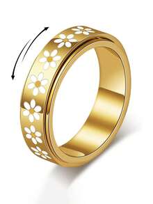 VJS Nhẫn hoa xoay mạ vàng 18K, phụ kiện trang sức bằng thép không gỉ, nhẫn hoa cá nhân hóa phù hợp cho nữ, món quà ý nghĩa cho sinh nhật, ngày Valentine, cỡ 6-10. - Nhẫn xoay Daisy - Xem 8