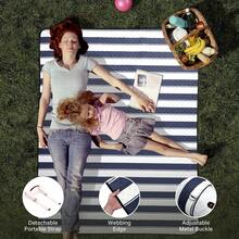 Manta de picnic para exteriores, extragrande, 80 x 80 pulgadas, impermeable, plegable, portátil, con correa de transporte, para tapete de playa - Azul y blanco - Ver 2
