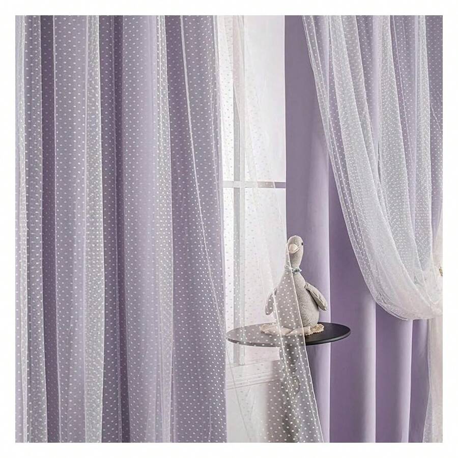 Lilac Curtains For  Bedroom - Blackout Lavender Curtains 63 Inch - Polka Dot Sheer, Grommet Top, 52x63, 2 Panels - 如圖22 - 查看 1