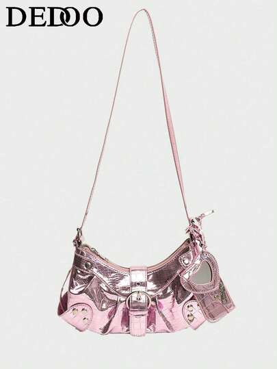 Dedoo 2025 Summer New Drawstring Women's Bag Fashion Bucket Bag Rivet Motorcycle Bag 3 Pieces Set Wide Strap Crossbody Bag