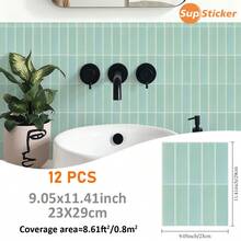 SUPSTICKER 9.05x11.41英寸，简约几何图案仿瓷砖墙贴，12片PVC自粘墙贴，易撕易贴，防水、防油、防污且易于清洁，适用于厨房、浴室、盥洗台防溅板、家具表面和家居装饰。 - 彩色 - 查看 15