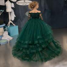 1pc Princess Long Sleeve Flower Girl Dresses Appliques Ruffles Tulle Pageant Dresses For Girls Kids Party Ball Gowns,First Communion Dress,Tween Girls Princess Dress,Birthday,Wedding Or Photoshoot Outfit,Dance Performance Dress,Piano Performance Dress,Perfect For Shows,Birthday Parties,Vacations,Pageant,Prom Dress - 黑色 - 查看 2