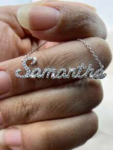 Dây chuyền tên đính kim cương theo yêu cầu, dây chuyền tên thủ công, dây chuyền tên lấp lánh, kiểu dáng tối giản để đeo hàng ngày, kèm hộp quà, lý tưởng cho Giáng sinh, Ngày lễ tình nhân, sinh nhật, Ngày của Mẹ, quà tặng hàng ngày, thời trang mùa xuân 2026. - Dây chuyền kim cương nguyên khối kiểu 3 - Xem 5