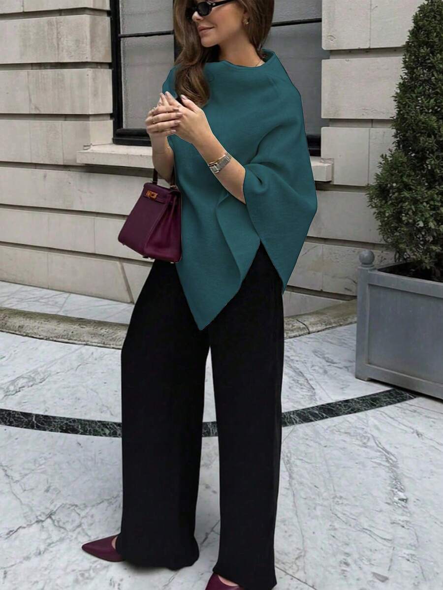 Solid Color Ribbed Shawl, Fashionable For Everyday Wear, Autumn/Winter