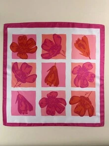 1件装女士花卉渐变印花围巾，优雅缎面领巾头巾发饰 - 玫紅色 - 查看 4