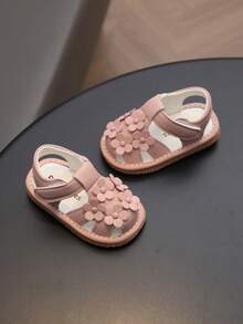 1 Pair Baby Flower Sound-Making Summer Sandals, Cute Lightweight Non-Slip Round Toe Protective Toddler Shoes, Suitable For Baby Learning To Walk In Summer - Pink - View 5