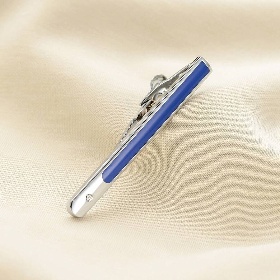 1pc Elegant Blue Copper Alloy Tie Clip, Minimalist Business Style For Men