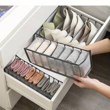 3pcs Space-Saving Bra Organizers - Versatile Closet Drawer Dividers For Lingerie, Socks & Accessories - Durable Foldable Nylon Storage Solution With 6/ 7/ 11 Cell Compartments - Transparent Black Accessory Clear Visibility Storage - 黑色 - 查看 2
