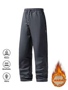 بنطلون رجالي سميك دافئ مصنوع من خليط الصوف، بنطلون مستقيم عادي مع جيوب وسحاب، مريح وسهل التنسيق، للشتاء