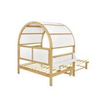 Extendable Arched Roof Bed, Sliding Bed, Children's Bed, Daybed, Small Side Shelf, Pine+MDF, White+Natural, 140x200cm - White - View 11