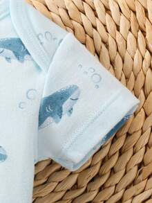 新生男婴纯棉鲨鱼印花连体衣，夏季 - 霧霾藍 - 查看 5