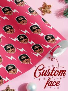 1pc Customized Face Pattern Gift Wrapping Paper, Personalized Face Design Gift Wrap, Pink Gift Wrapping Paper, Inspired By Mars And Rose's New Song "Apateu", APT Wrapping Paper For Friends - Custom Face + White Lightning - View 6