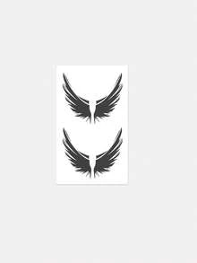 1pc PVC Material & Dark Wing Tattoo Sticker, Minimalist Symmetrical Wing Design, Waterproof & Sweat-Proof, Long-Lasting, Suitable For Wrist, Tattoo Sticker - Black - View 2