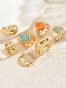 7件套朋克风戒指套装，女士复古几何戒指套装，时尚个性化珠宝礼品，适合日常穿搭和派对配饰 - 彩色 - 查看 4