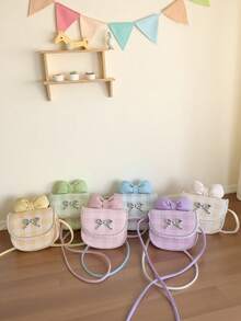 1个女童格子蝴蝶结蕾丝边PU磁扣时尚斜挎包，适合日常四季使用 - A - 查看 3