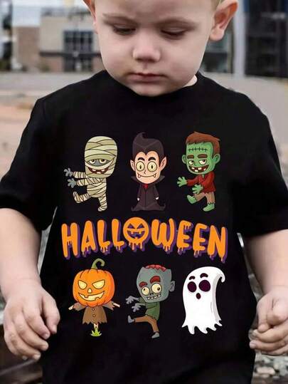 100% algodón, camiseta cómoda y fresca para niños Camiseta Gráfica de Halloween para Niñas os - Momia Espeluznante, Frankenstein, Zombie, Calabaza e Impresión con Murciélagos y Casa Encantada - Camiseta Casual de Manga Corta y Cuello Redondo para Comodidad en Todas las Estaciones - Traje de Fiesta y Ropa Casual (Lavable a Máquina) - Camiseta Linda con Temática de Halloween, Letras Divertidas y Personajes de Dibujos Animados - Tejido Suave y Transpirable para la Ropa Casual de Ni? os - Ideal para disfrutar de fiestas de trucos o disfraces, camiseta de algodón puro estampada adecuada para damas, suave y cómoda. Para festivales y cumpleaños (1 pieza)
