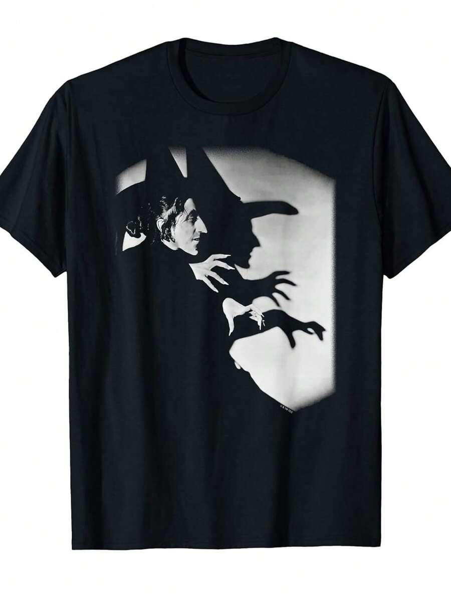 Top PickLocalMen'S Wicked Witch Of The East Vintage Wizard Of Oz Graphic T-Shirt - Black & White Retro Movie Tee With Dorothy'S Iconic Witch Design, Loose Fit Short Sleeve Crew Neck Casual Shirt For - 黑色 - 查看 1