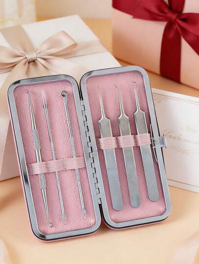 Herramientas de belleza profesionales para salón, kit de limpieza de poros faciales, pinzas quitaespinillas, eliminación de verrugas cutáneas, herramientas de limpieza de poros y folículos faciales adecuadas para piel normal, sin fragancia