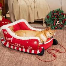 ccCama Navideña Con Forma De Trineo Para Perros - Divertida Cama Cálida Con Forma De Trineo De Papá Noel Sofá De Peluche Extraíble Y Lavable Con Base Antideslizante Para Invierno Interior Mnn - Multicolor - Ver 7