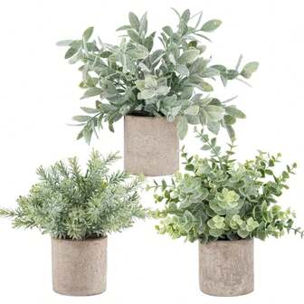 Mini Potted Fake Plants Artificial Plastic Eucalyptus Plants Topiaries For Home Office Desk Farmhouse Shelf Room Bathroom Decor(Sage Green)