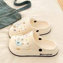 新款女士休闲镂空拖鞋，可爱甜美DIY仿珍珠蝴蝶室内家居服，舒适防滑凉鞋