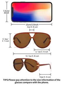 1副男士棕色圆形飞行员PC镜框个性化纯色复古双梁时尚街头风眼镜 - 棕色 - 查看 4