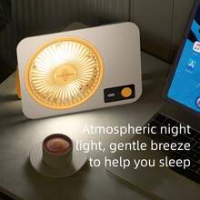 3 In 1Desk Fan Portable USB Rechargeable1200mAh Fan Personal Fan With Power Display 6 Speeds Ultra Quiet Table Fan With Led