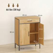 Armoire de salle de bain, étagères à deux niveaux, grand tiroir, style industriel, look chêne sur site - Multicolore - Voir 3