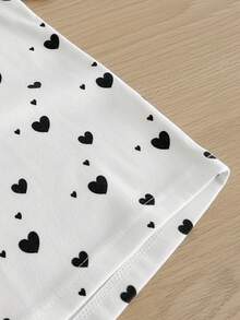 1pc Girls Cute Heart Print Short Sleeve T-Shirt, Versatile, Spring/Summer New Arrival - White - View 5