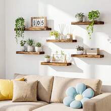 Tomnk 6pcs Floating Shelves, 15.8in Wood Shelves, Farmhouse Shelf Wall Decor For Bathroom, Bedroom, Living And Kitchen Room, Room Decor - Nhiều màu - Xem 3
