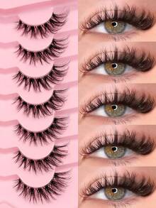 Asiteo 7对蓬松猫眼假睫毛，自然交叉睫毛，透明带仿貂毛睫毛，浓密眼尾，纤长柔软卷翘睫毛 - 眼尾拉長款 - 查看 2