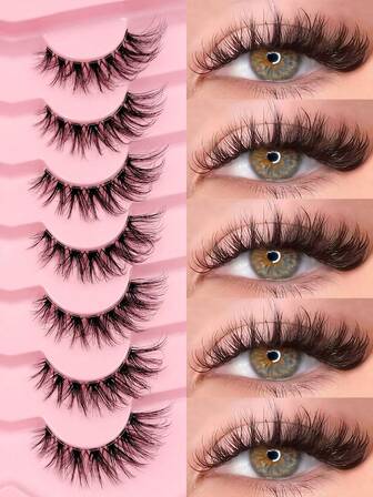  Asiteo 7 par fluffiga kattögonfransar med naturligt utseende, korsögonfransar, transparenta band, konstgjorda minkfransar, tjocka ögonändar, förlängda, mjuka lockiga fransar