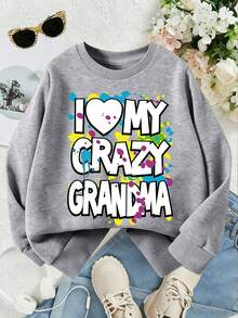 Fashion Family Series Sweatshirt Grandma-Grandkid Theme Graffiti Print Splatter Fun Font Design Soft Warm Fabric Casual Heartwarming Style Top Suitable For Multiple Occasions - 灰色 - 查看 2