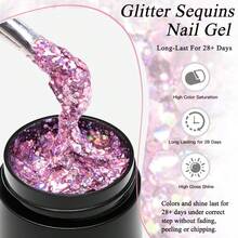 MEET ACROSS 6pcs/Set 8ml Colorful Glitter Gel Nail Polish, Holographic Laser Shiny Semi-Permanent Removable UV Gel Nail Polish, DIY Home & Salon Manicure Supplies - Multicolor - View 8