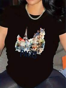 Camiseta de mujer con diseño de viaje a París - Camisa ligera con Torre Eiffel y texto de París - Diseño retro de París en negro y blanco - Ropa casual de mujer - Regalo perfecto para entusiastas de los viajes - Ajuste cómodo para todo el año, Camiseta de París, Camisa de ajuste cómodo, Material con estiramiento medio, Material transpirable, Parte superior de cuello redondo, Entusiasta de la moda - Blanco - Ver 6