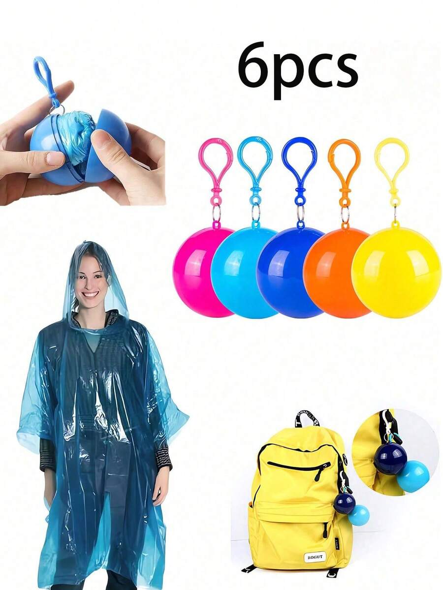 Gantungan Kunci Jas Hujan Sekali Pakai 6/3/1 buah, Penutup Hujan Darurat Tahan Air Portabel, Cocok untuk Berkemah/Mendaki/Bepergian - Desain Bola Terkompresi, Jas Hujan Plastik Ringan Unisex, Aksesori Olahraga dan Bersepeda di Luar Ruangan, Perlengkapan Penting Sehari-hari di Rumah dan Perjalanan