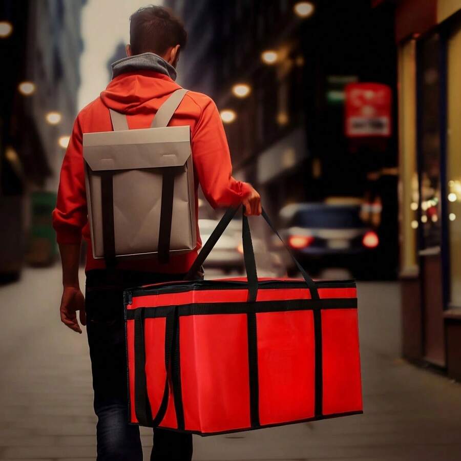 ZBEZBE Insulated Food Delivery Bags, XXXL Hot And Cold Pizza Delivery Bags, Commercial Large Capacity Insulated Bags, Doordash Catering Cooler Bags, Party Warmers - Premium Red - View 1