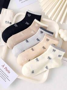 1/5 Pairs Women Cute Breathable Bow Decor Short Socks, Minimalist & Comfortable, Suitable For Casual Daily Wear In Autumn/Winter, Versatile, Fashionable Ins Style, Essential For Outfits, Indoor & Outdoor, Interesting Socks For Valentine's Day, Holiday Gifts, Photo Shoots