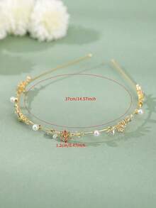 1pc Faux Pearl Flower Rhinestone Alloy Simple Hairband Decor For Women Tiaras Valentine's Day,Hairband,Hair Hoop Headbands ,Head Piece Hair Accessories - Gold 9 - View 6