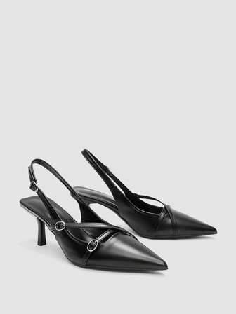 Höst/Vinter Dam Röda Högklackade Pumps med Spetsig Tå, Högklackade Sandaler, Kitten Heel, Bröllopsskor, Formella Skor, Korssydda Slip-On Högklackade Sandaler med Utan Baksida, Eleganta, Festskor