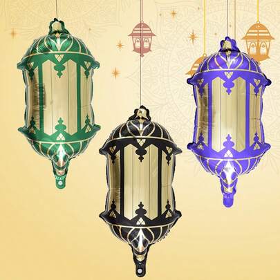 3Pcs Ramadan Eid Al-Fitr Lantern Shape Foil Balloons Oil Lamp Balloon Ramadan Kareem Eid Mubarak Decorations