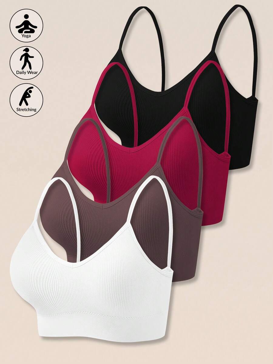 4pcs/Set Women's Seamless Striped Camisole Bras Sexy Comfortable Supportive Intimates