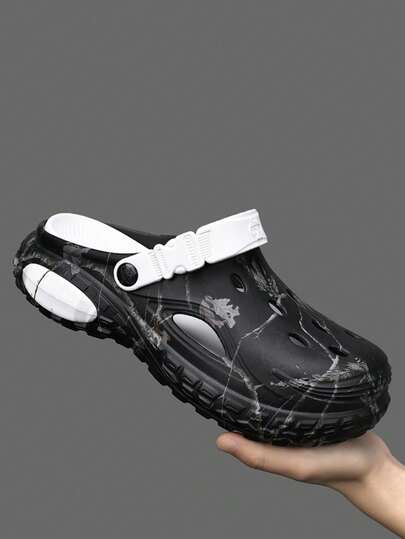 Plus Size Men's Breathable Slip-On Sandals, Summer Outdoor Wear, Closed Toe, Comfortable, Water-Friendly, Fits Men Size 47-48