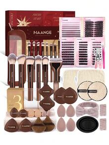 MAANGE Christmas Countdown Calendar Full Makeup Tool Set Includes: Makeup Brush Set, Hair Scrunchies, False Eyelash Set, Eyelash Curler, Tweezers, Powder Puff, Square Towel, Makeup Remover Pads, Makeup Bag, Storage Box, Makeup Tools, Perfect Gift For Teens And Girls - Multicolor - View 6