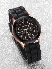 4件套时尚硅胶表带女士石英表心形饰品套装（不含表盒） - 黑色 - 查看 4