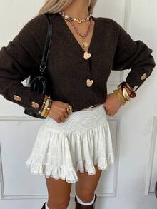 Áo khoác cardigan dệt kim cổ chữ V cài nút hình trái tim SEREN dành cho nữ, màu đen, dáng rộng, thích hợp cho ngày Valentine. - màu đen - Xem 7